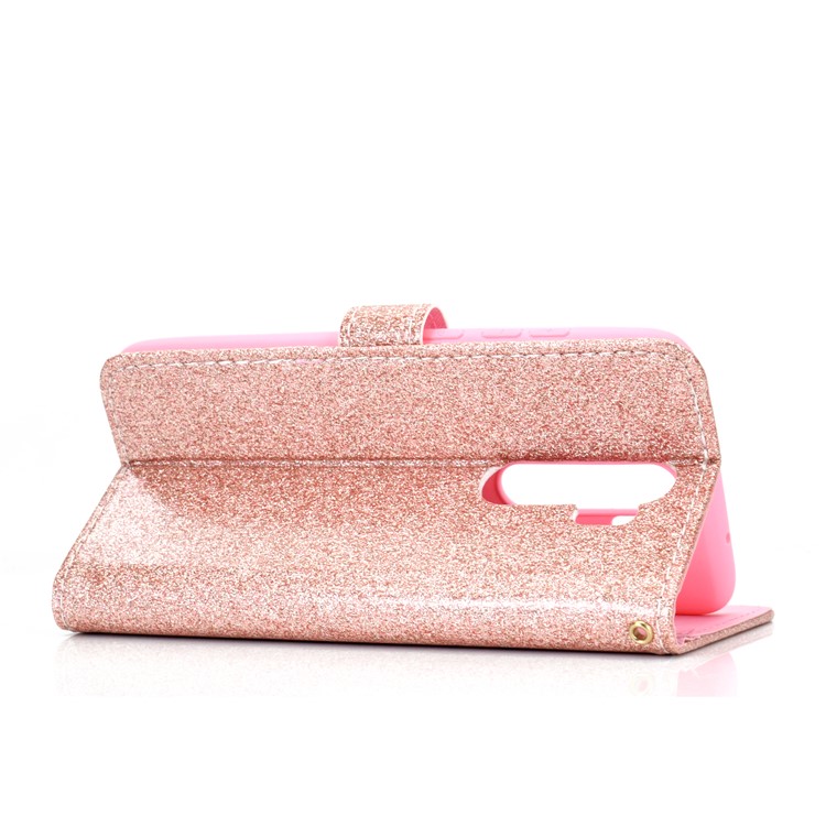 Flash Powder Leather Wallet Case Cover for Xiaomi Redmi Note 8 Pro - Rose Gold-5