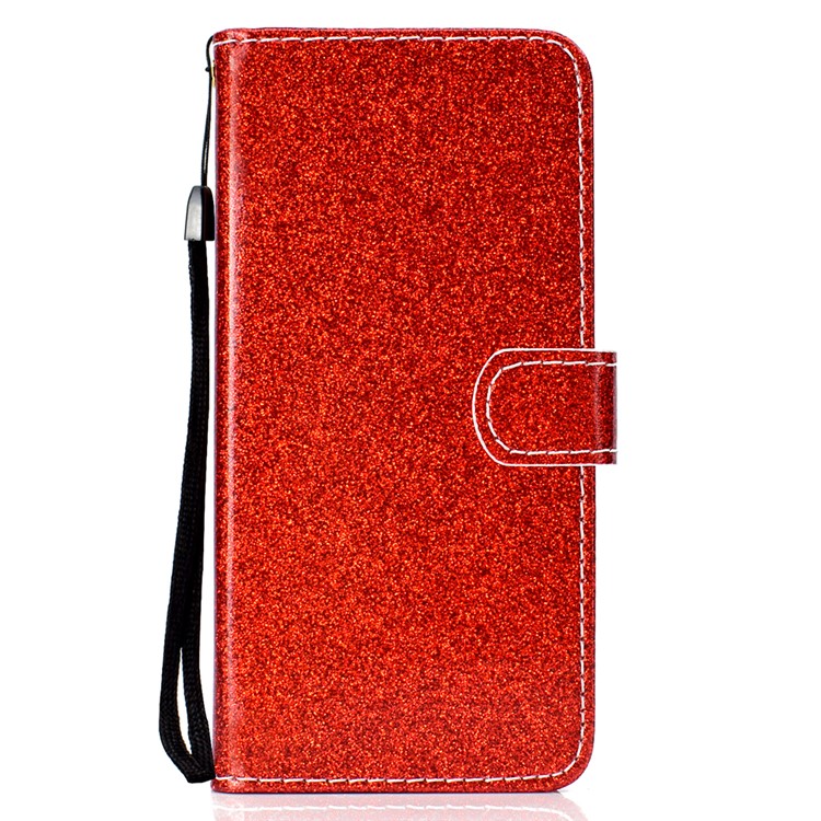 Flash Powder Leather Wallet Case Cover for Xiaomi Redmi Note 8 Pro - Red-2