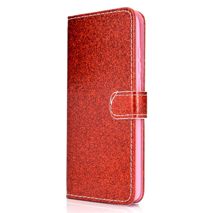 Flash Powder Leather Wallet Case Cover for Xiaomi Redmi Note 8 Pro - Red-3