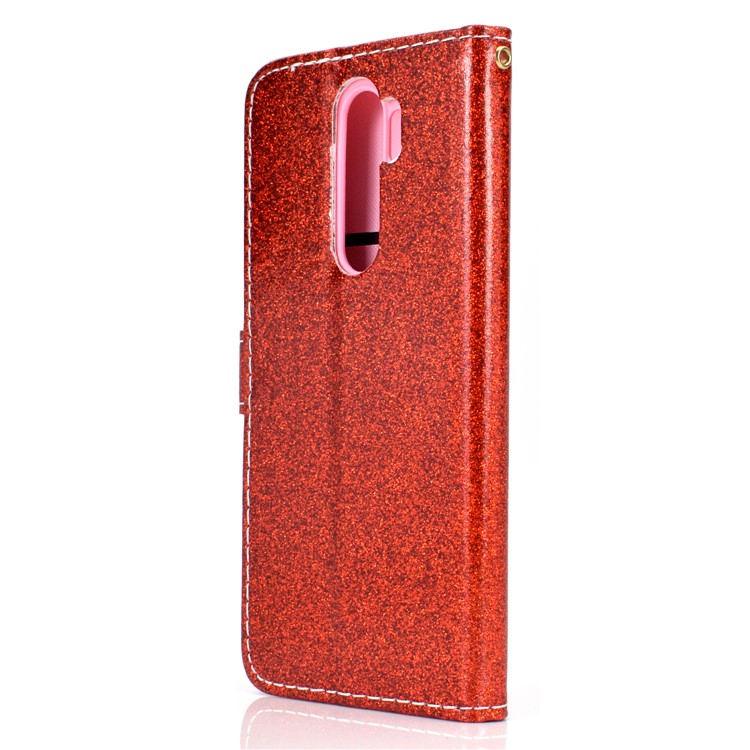 Flash Powder Leather Wallet Case Cover for Xiaomi Redmi Note 8 Pro - Red-4