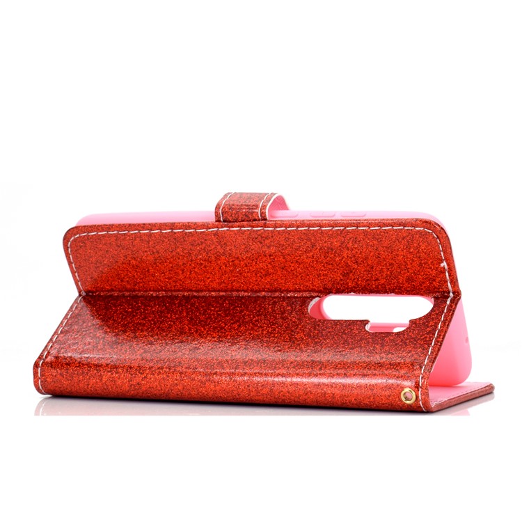 Flash Powder Leather Wallet Case Cover for Xiaomi Redmi Note 8 Pro - Red-5
