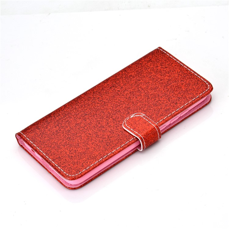 Flash Powder Leather Wallet Case Cover for Xiaomi Redmi Note 8 Pro - Red-6