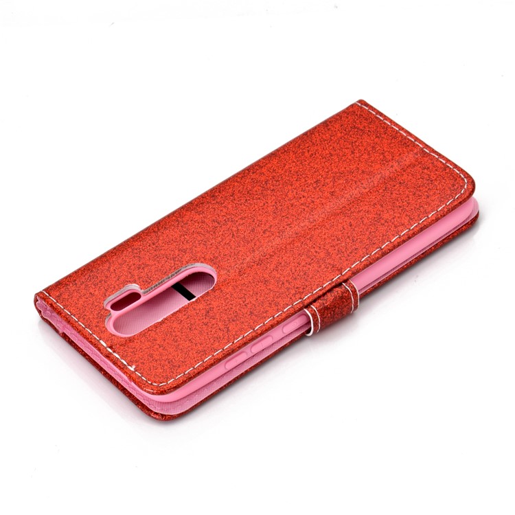 Flash Powder Leather Wallet Case Cover for Xiaomi Redmi Note 8 Pro - Red-7