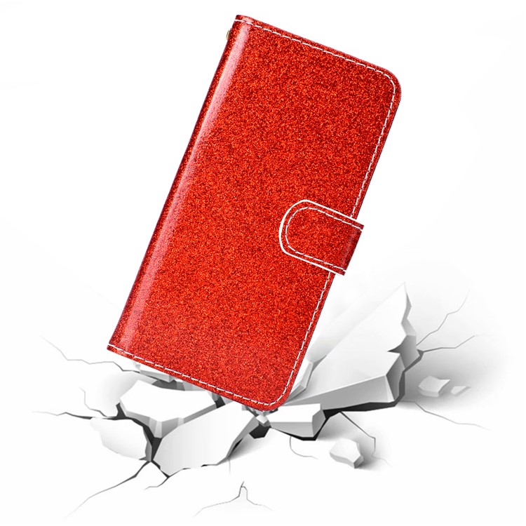 Flash Powder Leather Wallet Case Cover for Xiaomi Redmi Note 8 Pro - Red-9