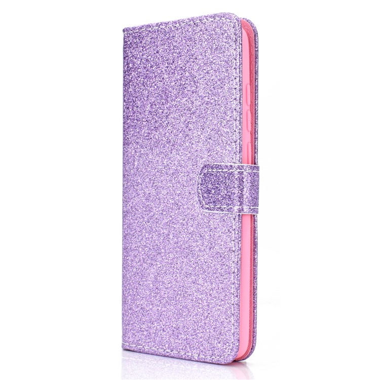 Flash Powder Leather Wallet Case Cover for Xiaomi Redmi Note 8 Pro - Purple-3