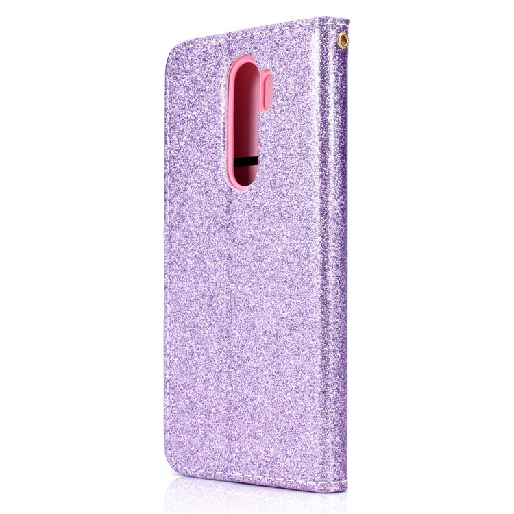 Flash Powder Leather Wallet Case Cover for Xiaomi Redmi Note 8 Pro - Purple-4