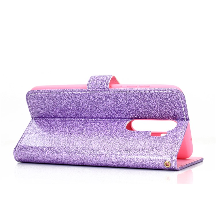 Flash Powder Leather Wallet Case Cover for Xiaomi Redmi Note 8 Pro - Purple-5