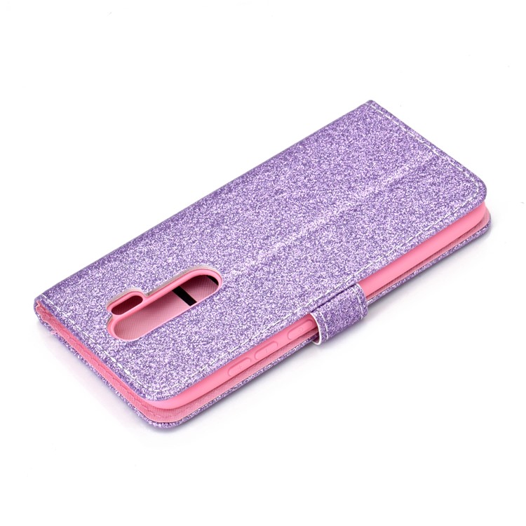 Flash Powder Leather Wallet Case Cover for Xiaomi Redmi Note 8 Pro - Purple-7