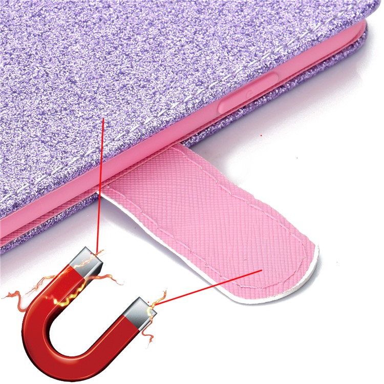 Flash Powder Leather Wallet Case Cover for Xiaomi Redmi Note 8 Pro - Purple-8