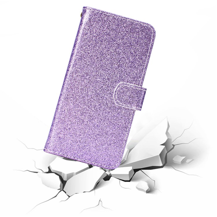 Flash Powder Leather Wallet Case Cover for Xiaomi Redmi Note 8 Pro - Purple-9