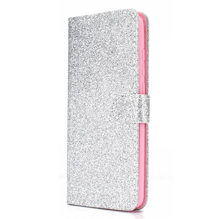 Flash Powder Leather Wallet Case Cover for Xiaomi Redmi Note 8 Pro - Silver-3