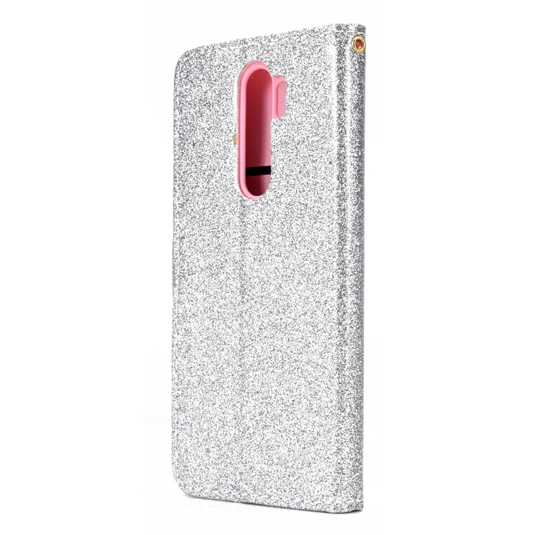 Flash Powder Leather Wallet Case Cover for Xiaomi Redmi Note 8 Pro - Silver-4