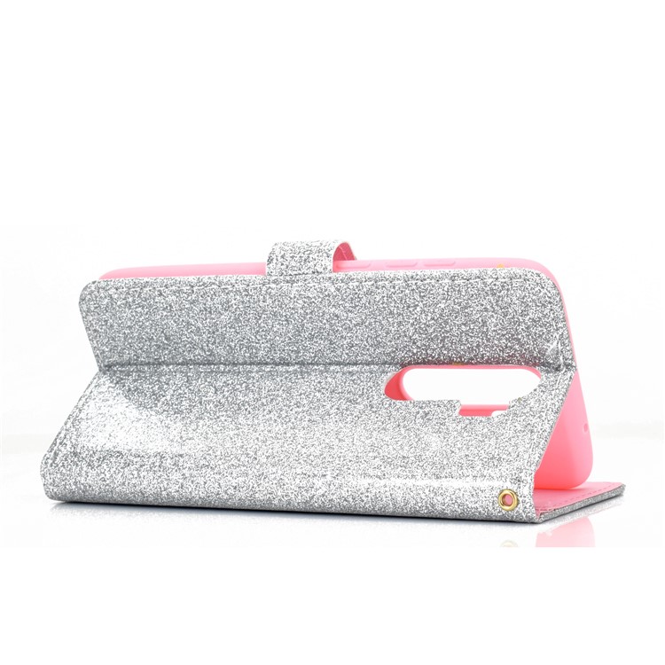 Flash Powder Leather Wallet Case Cover for Xiaomi Redmi Note 8 Pro - Silver-5