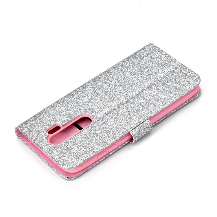 Flash Powder Leather Wallet Case Cover for Xiaomi Redmi Note 8 Pro - Silver-7