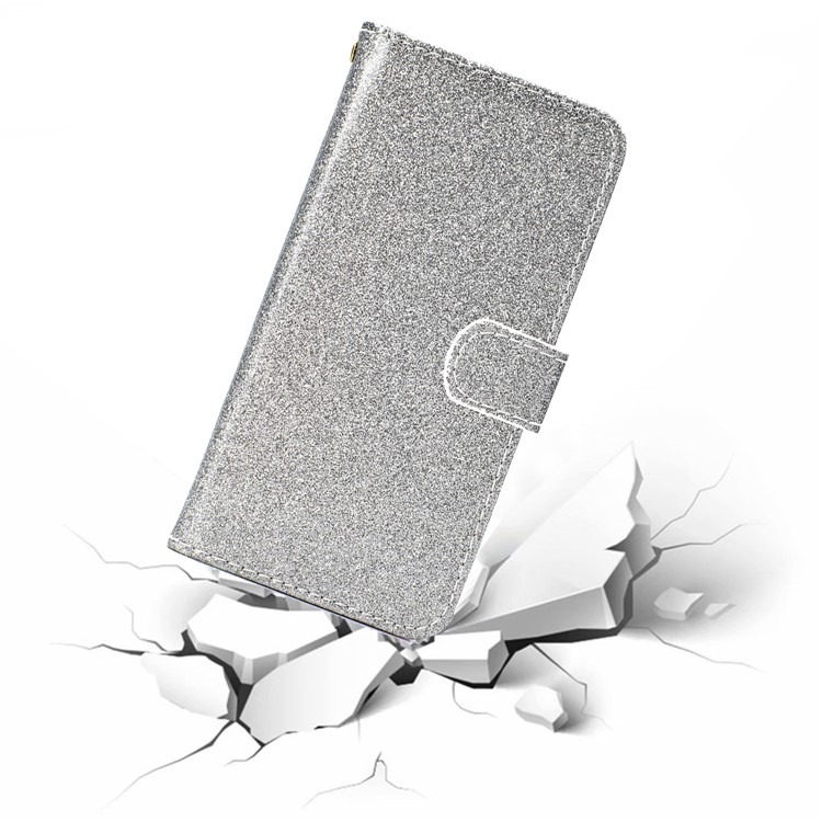 Flash Powder Leather Wallet Case Cover for Xiaomi Redmi Note 8 Pro - Silver-9