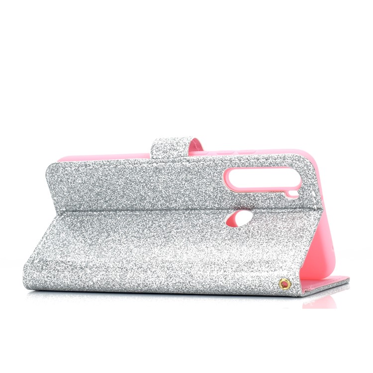 Flash Powder Wallet Leather Phone Case for Xiaomi Redmi Note 8 - Silver-5