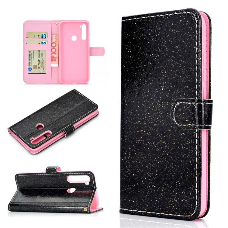 Flash Powder Wallet Leather Phone Case for Xiaomi Redmi Note 8 - Black-1