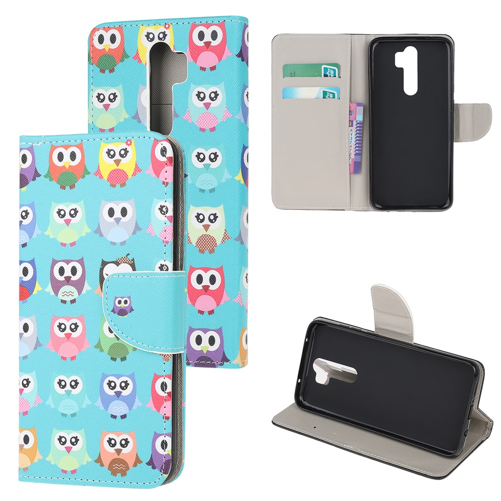 Pattern Printing Cross Texture Leather Wallet Case for Xiaomi Redmi Note 8 Pro - Multiple Owls-1