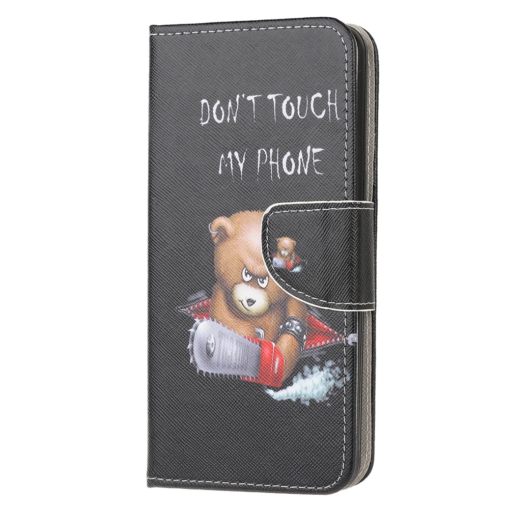 Pattern Printing Cross Texture Leather Wallet Case for Xiaomi Redmi Note 8 Pro - Brown Bear and Warning Words-2