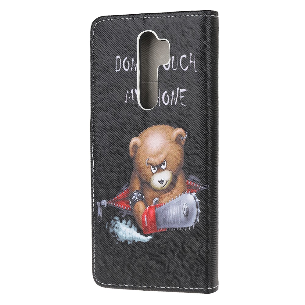 Pattern Printing Cross Texture Leather Wallet Case for Xiaomi Redmi Note 8 Pro - Brown Bear and Warning Words-3