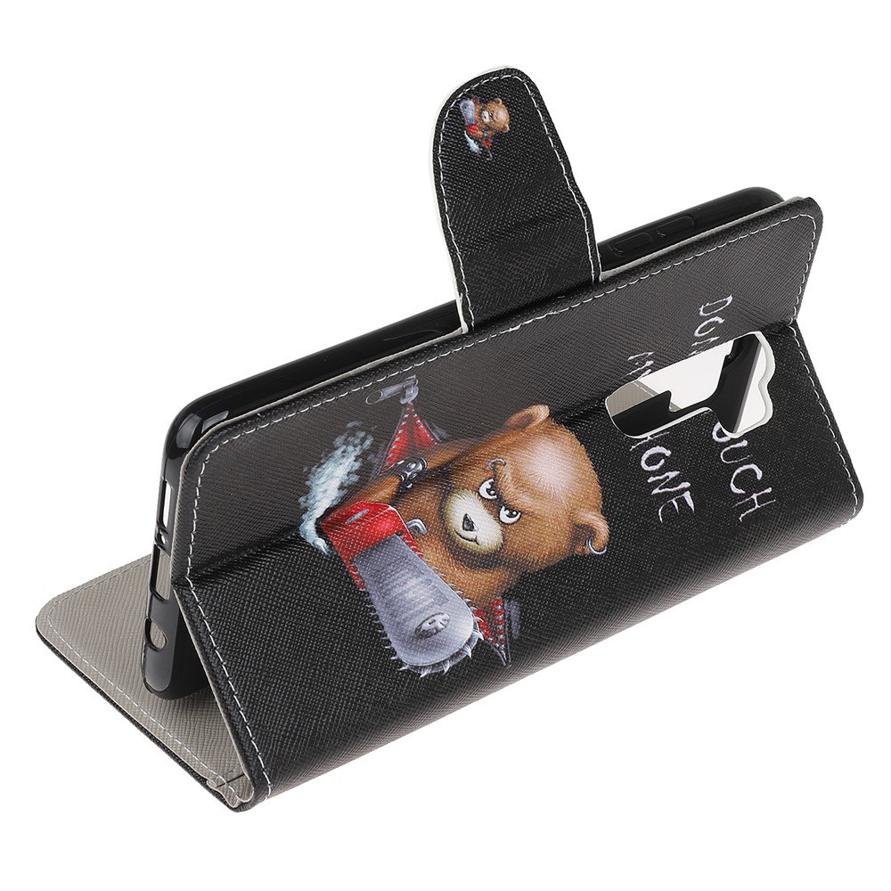 Pattern Printing Cross Texture Leather Wallet Case for Xiaomi Redmi Note 8 Pro - Brown Bear and Warning Words-4