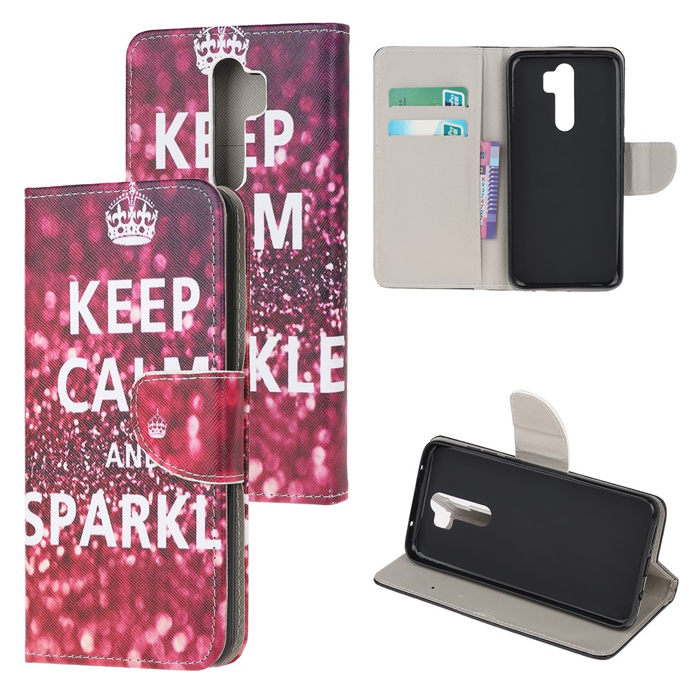 Pattern Printing Cross Texture Leather Wallet Case for Xiaomi Redmi Note 8 Pro - Quote Keep Calm and Sparkle-1
