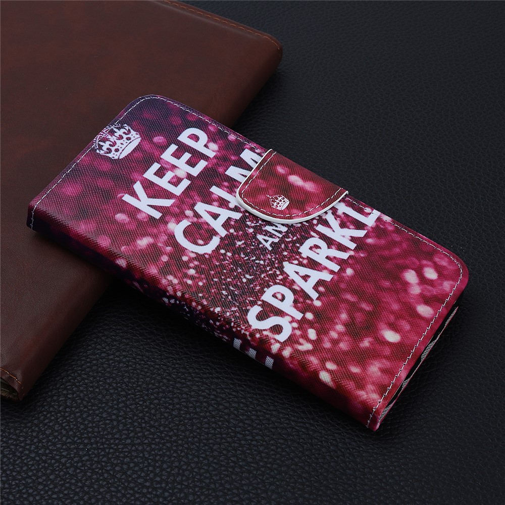 Pattern Printing Cross Texture Leather Wallet Case for Xiaomi Redmi Note 8 Pro - Quote Keep Calm and Sparkle-6