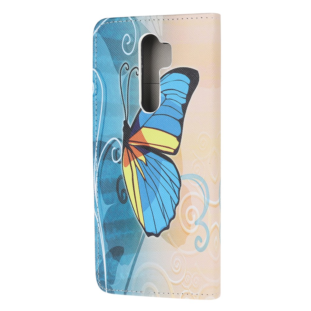 Pattern Printing Cross Texture Leather Wallet Case for Xiaomi Redmi Note 8 Pro - Blue Butterfly-3