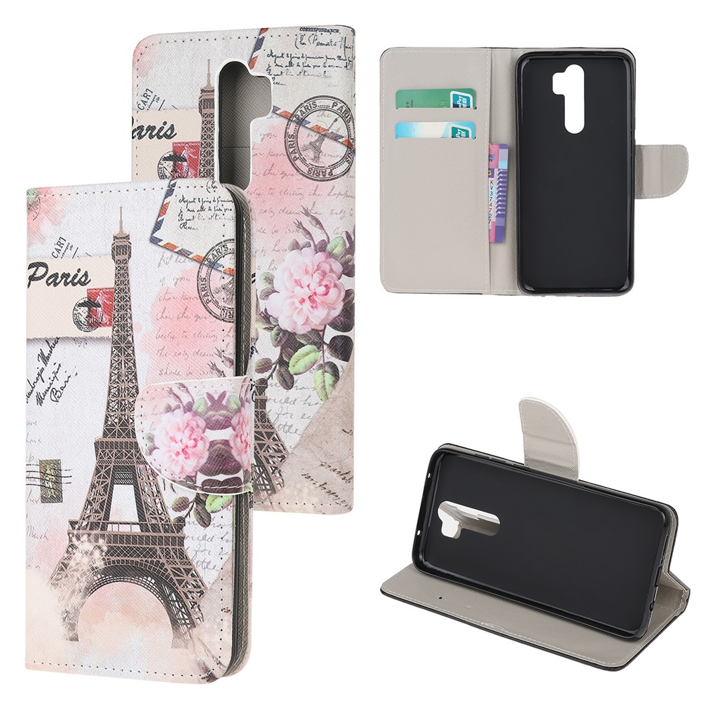 Pattern Printing Cross Texture Leather Wallet Case for Xiaomi Redmi Note 8 Pro - Eiffel Tower-1