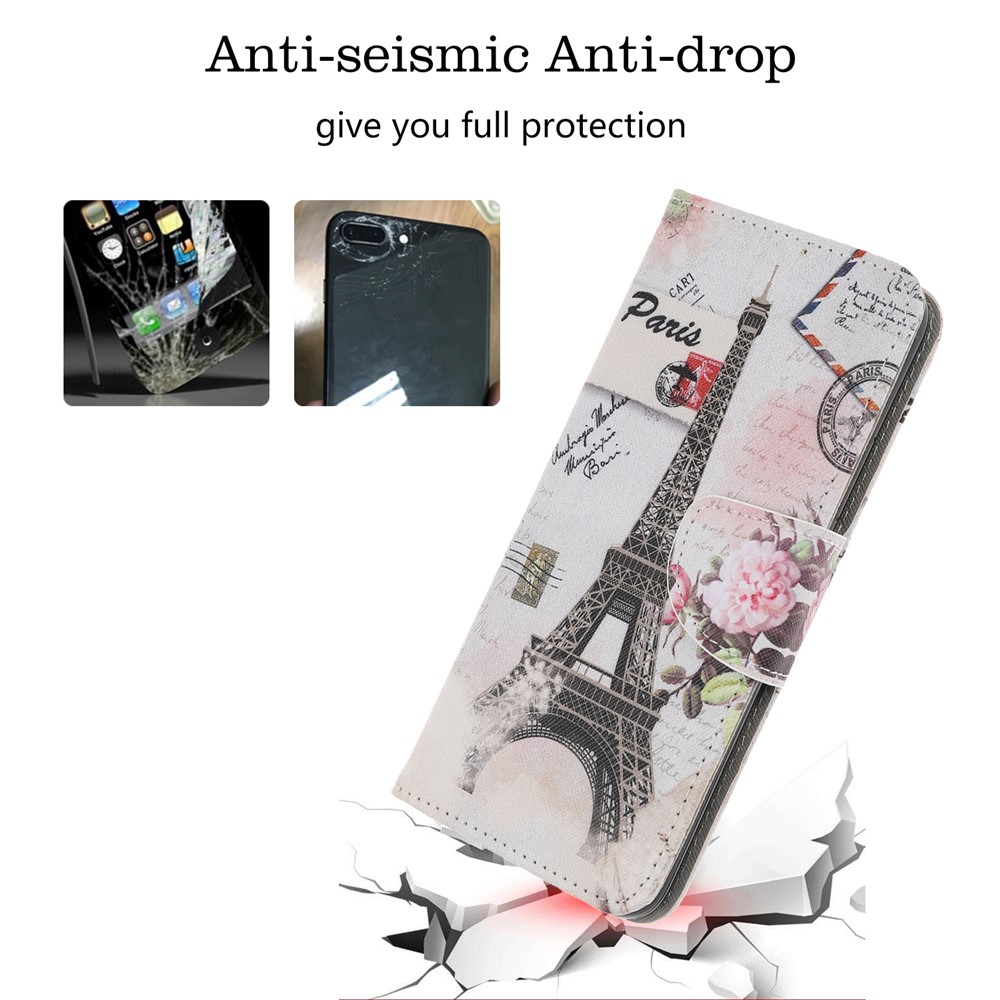 Pattern Printing Cross Texture Leather Wallet Case for Xiaomi Redmi Note 8 Pro - Eiffel Tower-5