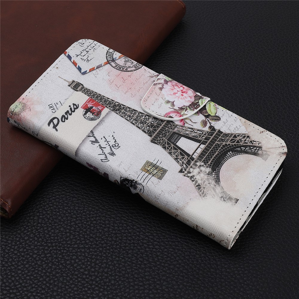 Pattern Printing Cross Texture Leather Wallet Case for Xiaomi Redmi Note 8 Pro - Eiffel Tower-6