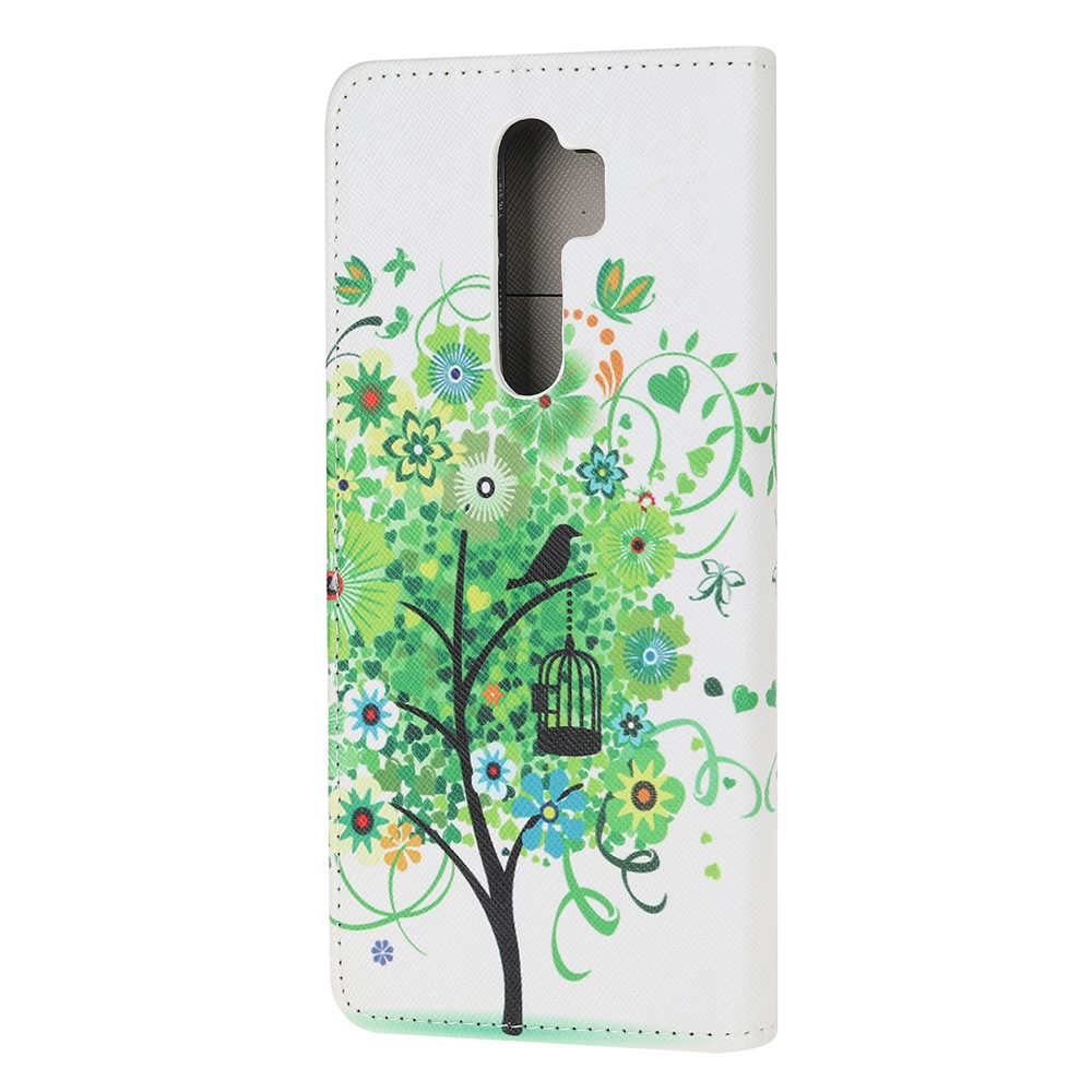 Pattern Printing Cross Texture Leather Wallet Case for Xiaomi Redmi Note 8 Pro - Green Tree-3