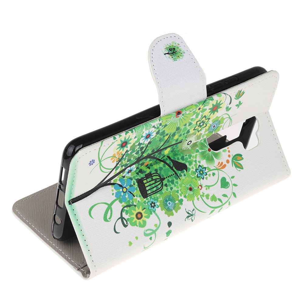 Pattern Printing Cross Texture Leather Wallet Case for Xiaomi Redmi Note 8 Pro - Green Tree-4