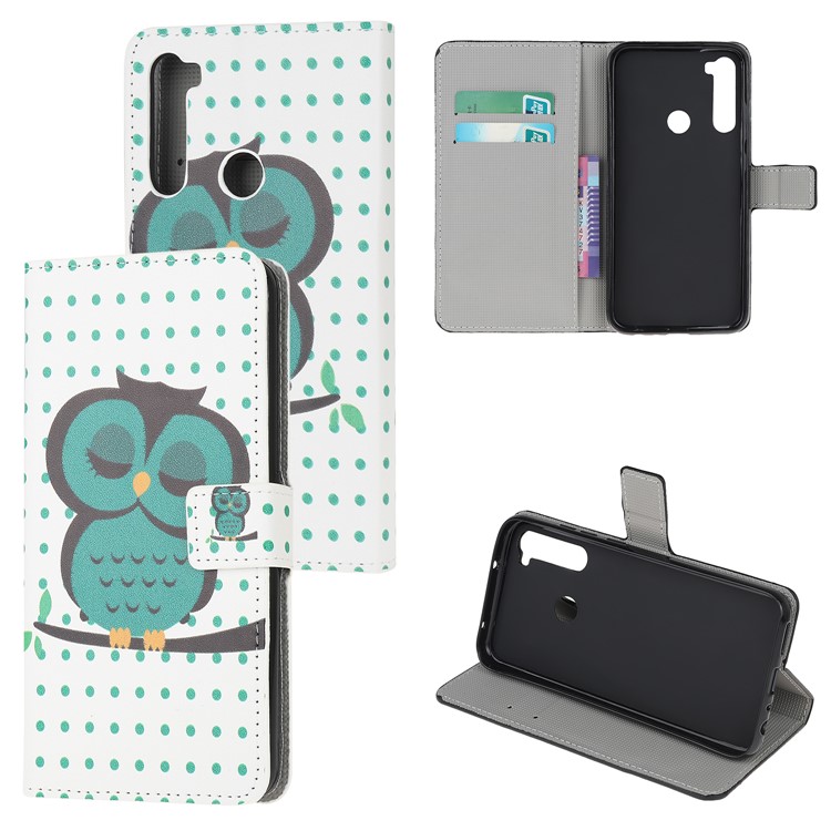 For Xiaomi Redmi Note 8 Phone Case Pattern Printing Wallet Leather Cover with Stand - Green Owl-1