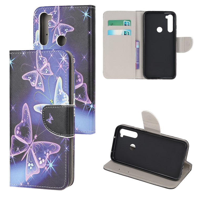 Cross Texture Patterned Wallet Leather Stand Mobile Phone Cover Case for Xiaomi Redmi Note 8 - Purple Butterfly-1