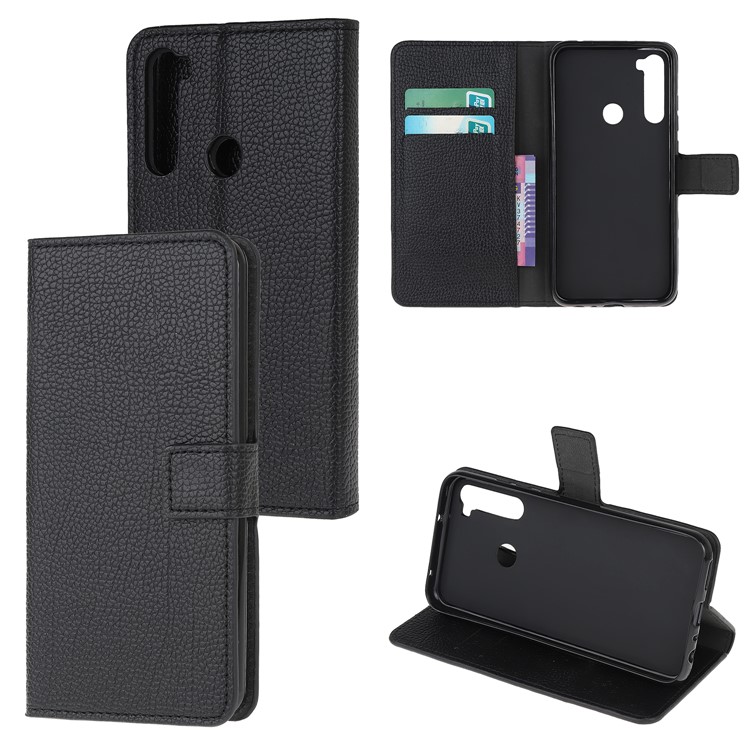 Lichia Capa De Couro Pele Telefone Celular Estande Carteira Para Xiaomi Redmi Nota 8 - Preto-1