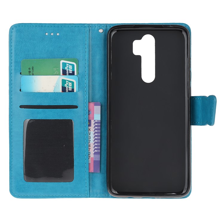 Imprint Flower Butterflies Leather Wallet Phone Cover for Xiaomi Redmi Note 8 Pro - Blue-11
