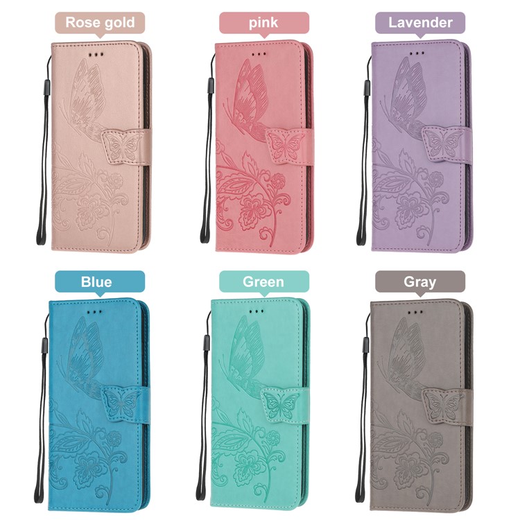 Imprint Flower Butterflies Leather Wallet Phone Cover for Xiaomi Redmi Note 8 Pro - Blue-13
