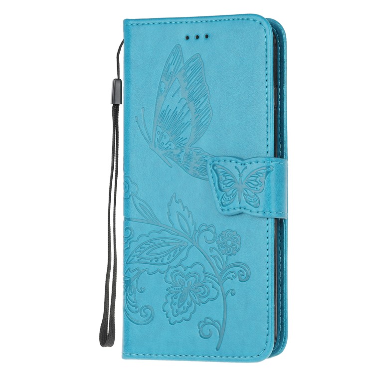 Imprint Flower Butterflies Leather Wallet Phone Cover for Xiaomi Redmi Note 8 Pro - Blue-2