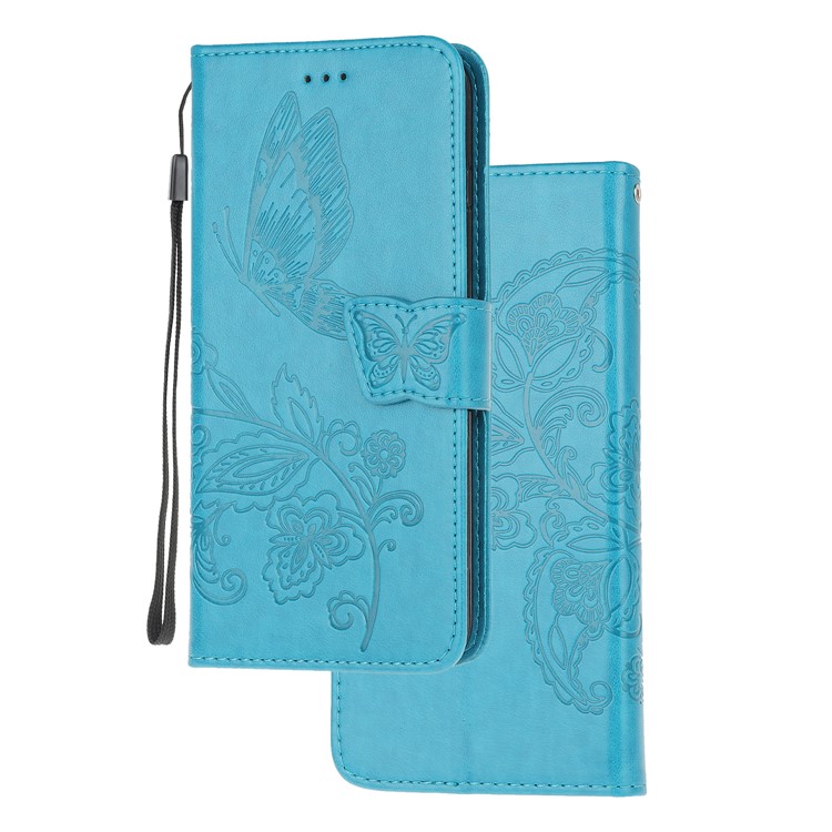 Imprint Flower Butterflies Leather Wallet Phone Cover for Xiaomi Redmi Note 8 Pro - Blue-3