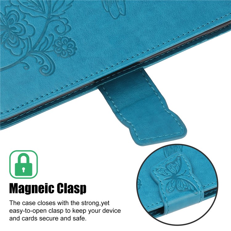 Imprint Flower Butterflies Leather Wallet Phone Cover for Xiaomi Redmi Note 8 Pro - Blue-4