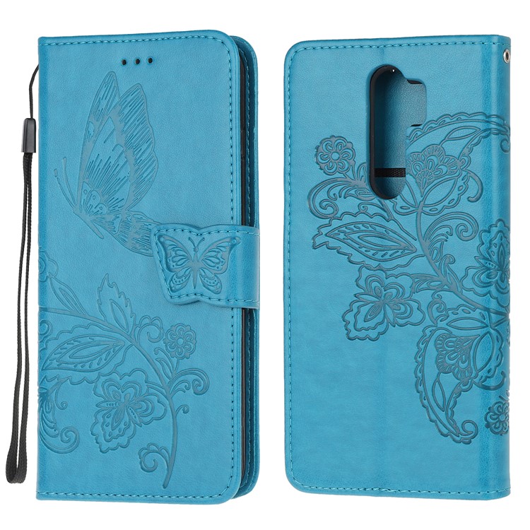 Imprint Flower Butterflies Leather Wallet Phone Cover for Xiaomi Redmi Note 8 Pro - Blue-8