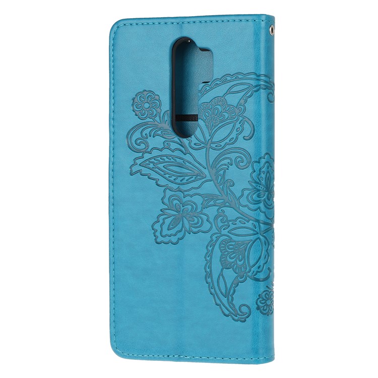 Imprint Flower Butterflies Leather Wallet Phone Cover for Xiaomi Redmi Note 8 Pro - Blue-9