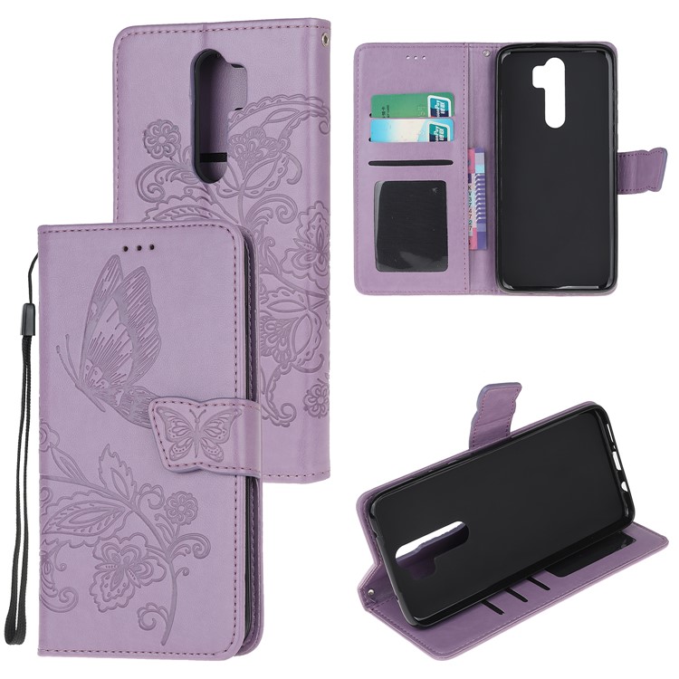 Imprint Flower Butterflies Leather Wallet Phone Cover for Xiaomi Redmi Note 8 Pro - Purple-1