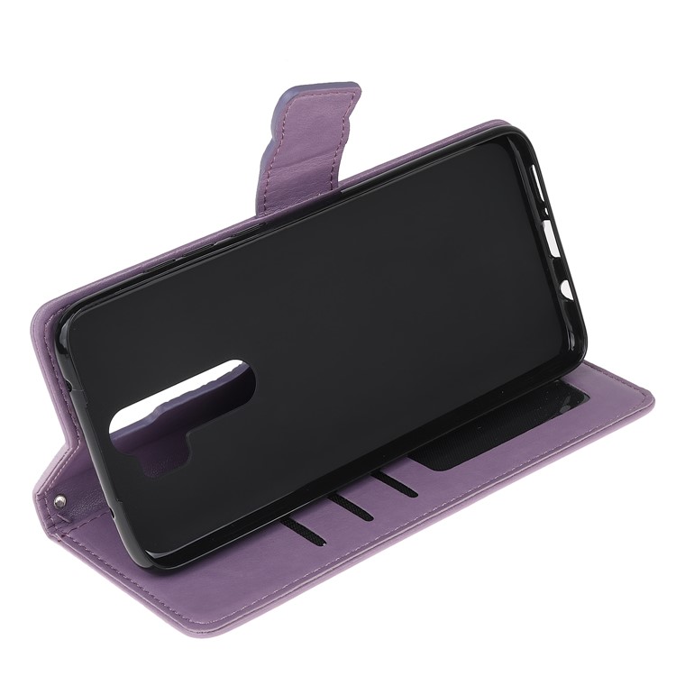 Imprint Flower Butterflies Leather Wallet Phone Cover for Xiaomi Redmi Note 8 Pro - Purple-10