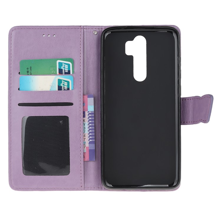 Imprint Flower Butterflies Leather Wallet Phone Cover for Xiaomi Redmi Note 8 Pro - Purple-11