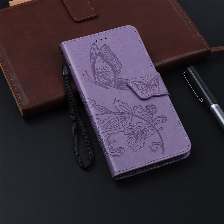 Imprint Flower Butterflies Leather Wallet Phone Cover for Xiaomi Redmi Note 8 Pro - Purple-12