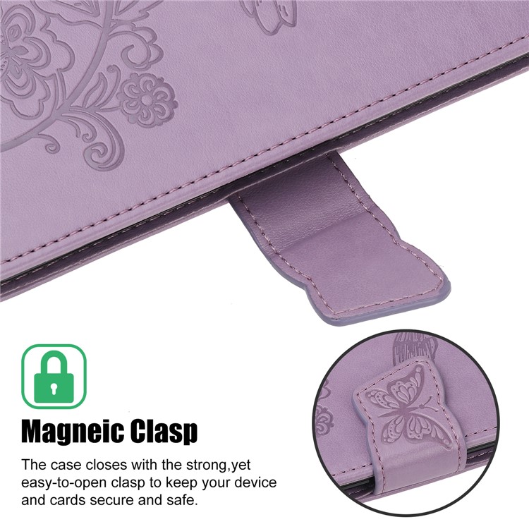 Imprint Flower Butterflies Leather Wallet Phone Cover for Xiaomi Redmi Note 8 Pro - Purple-3