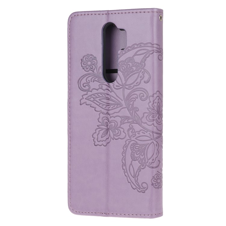 Imprint Flower Butterflies Leather Wallet Phone Cover for Xiaomi Redmi Note 8 Pro - Purple-9