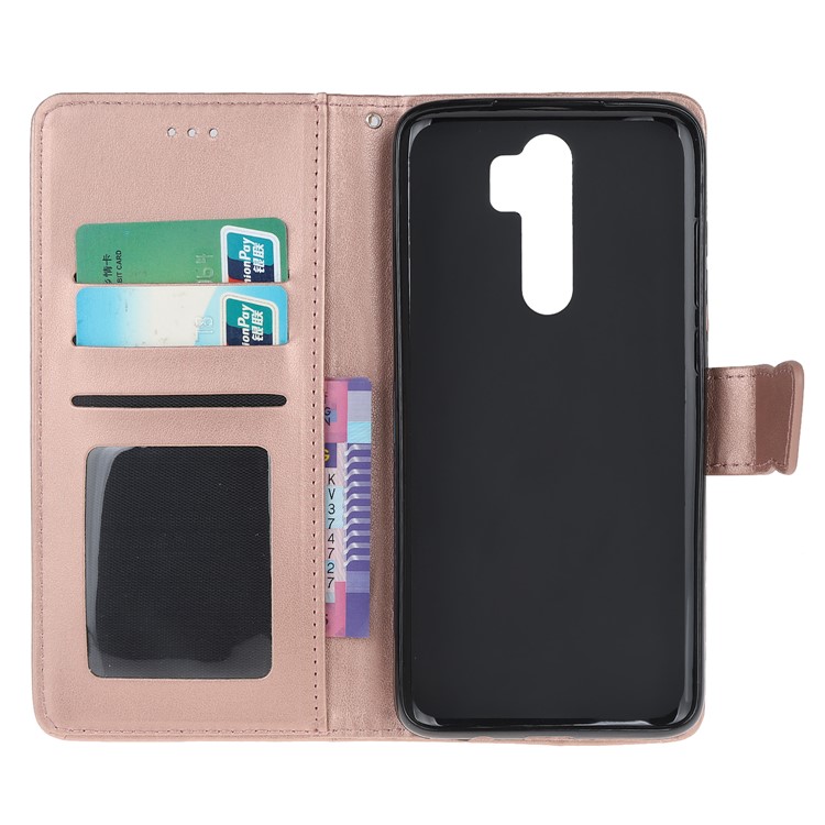 Imprint Flower Butterflies Leather Wallet Phone Cover for Xiaomi Redmi Note 8 Pro - Rose Gold-11